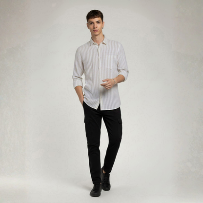 YOUNG & FORMALS by CAMBRIDGE Men's Slim Fit Striped Formal Shirt | Long Sleeve & Spread Collar | Standard Length | Premium Office Wear | Comfortable & Stylish Shirt for Men (YF00016SF)