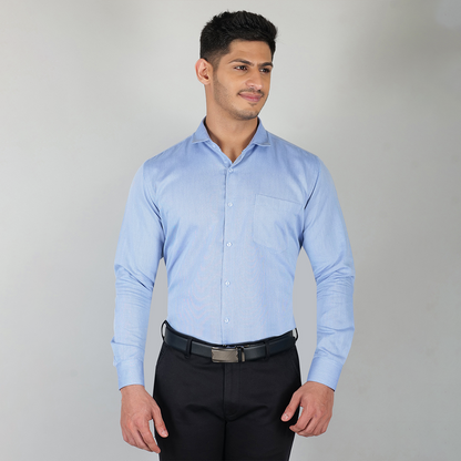 YOUNG & FORMALS by CAMBRIDGE Men's Slim Fit Formal Shirt | Full Sleeves, Spread Collar with Hanging Piping | Solid Chambray | Classic Business & Office Wear (YF00007SF)