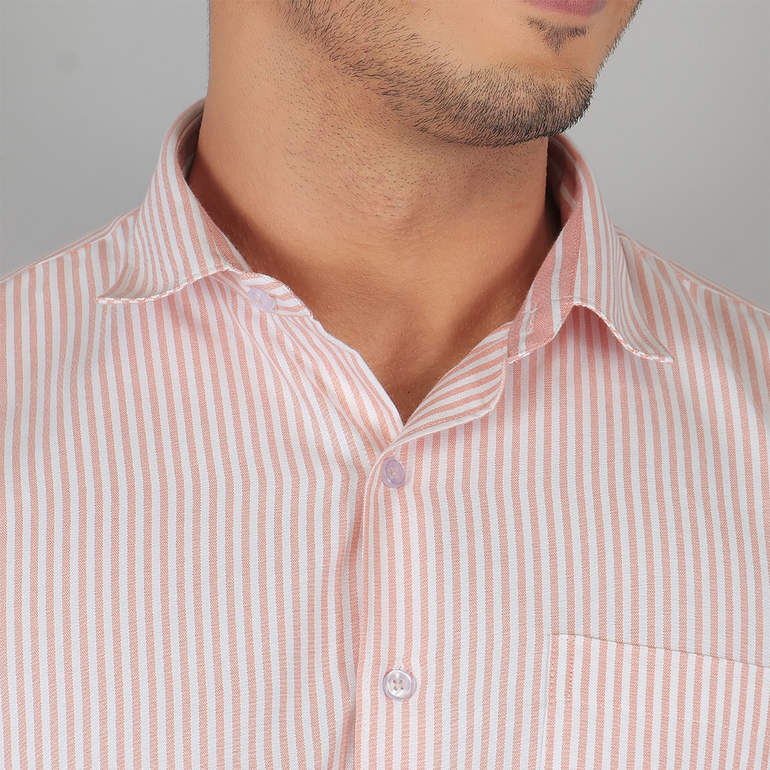 YOUNG & FORMALS by CAMBRIDGE Men's Slim Fit Striped Formal Shirt | Full Sleeves | Spread Collar with Hanging Twin Tape | Premium Office & Business Wear (YF00006SF)