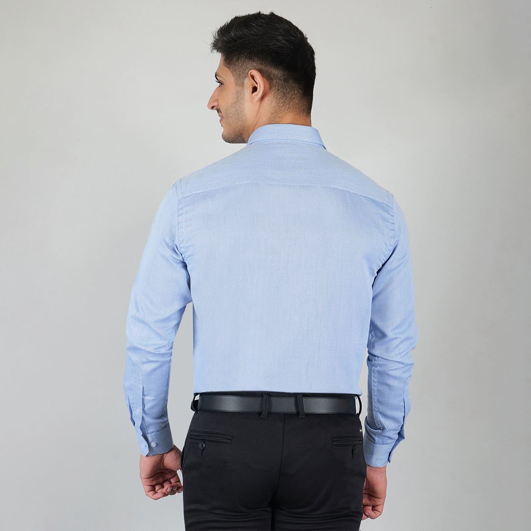 YOUNG & FORMALS by CAMBRIDGE Men's Slim Fit Formal Shirt | Full Sleeves, Spread Collar with Hanging Piping | Solid Chambray | Classic Business & Office Wear (YF00007SF)