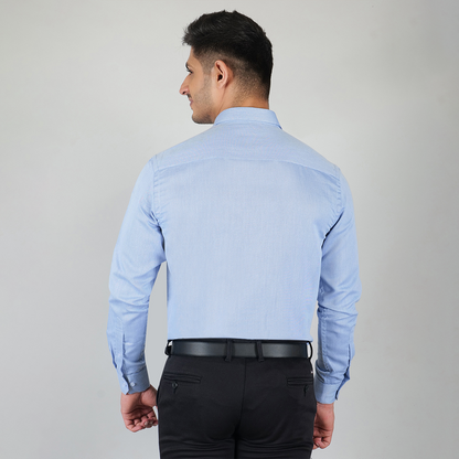 YOUNG & FORMALS by CAMBRIDGE Men's Slim Fit Formal Shirt | Full Sleeves, Spread Collar with Hanging Piping | Solid Chambray | Classic Business & Office Wear (YF00007SF)