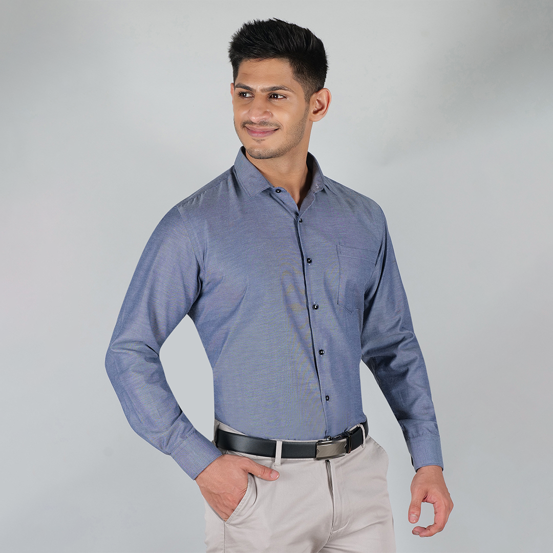 YOUNG & FORMALS by CAMBRIDGE Men's Slim Fit Solid Formal Shirt | Full Sleeves, Structure Pattern | Premium Polyester Cotton Blend | Classic Business & Office Wear (YF00009SF)