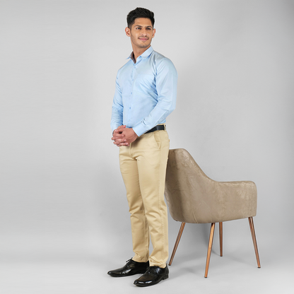 YOUNG & FORMALS by CAMBRIDGE Men's Slim Fit Formal Shirt | Full Sleeves, Spread Collar with Hanging Piping | Solid Chambray | Classic Business & Office Wear (YF00004SF)