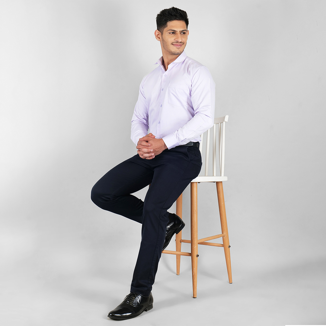 YOUNG & FORMALS by CAMBRIDGE Men's Slim Fit Formal Shirt | Full Sleeves, Spread Collar with Hanging Piping | Solid Chambray | Classic Business & Office Wear (YF00004SF)