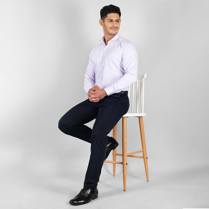 YOUNG & FORMALS by CAMBRIDGE Men's Slim Fit Formal Shirt | Full Sleeves, Spread Collar with Hanging Piping | Solid Chambray | Classic Business & Office Wear (YF00004SF)