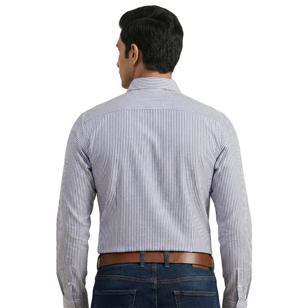 YOUNG & FORMALS by CAMBRIDGE Men's Slim Fit Striped Formal Shirt | Full Sleeves | Spread Collar with Hanging Twin Tape | Premium Office & Business Wear (YF00014SF)