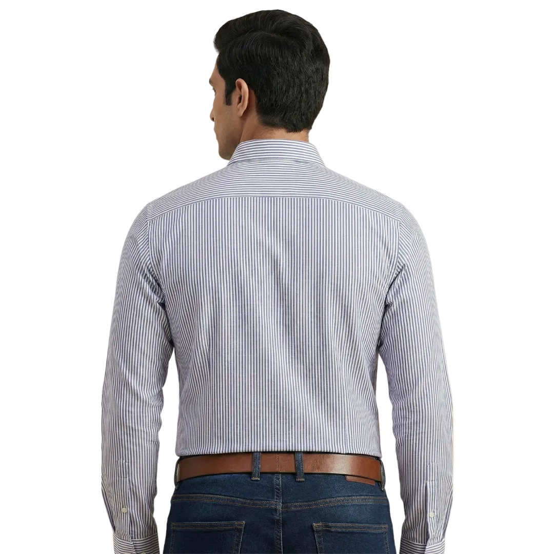 YOUNG & FORMALS by CAMBRIDGE Men's Slim Fit Striped Formal Shirt | Full Sleeves | Spread Collar with Hanging Twin Tape | Premium Office & Business Wear (YF00014SF)