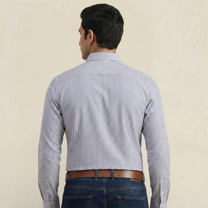 YOUNG & FORMALS by CAMBRIDGE Men's Slim Fit Striped Formal Shirt | Full Sleeves | Spread Collar with Hanging Twin Tape | Premium Office & Business Wear (YF00014SF)