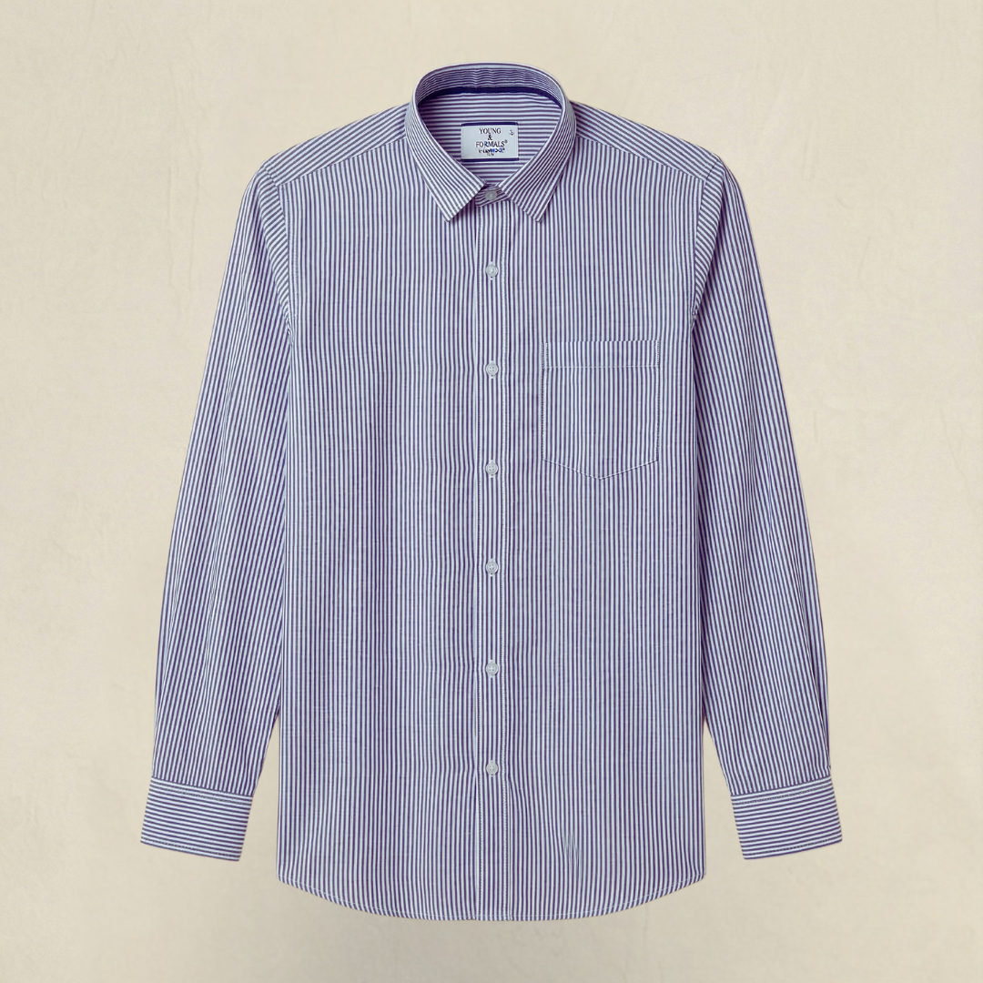 YOUNG & FORMALS by CAMBRIDGE Men's Slim Fit Striped Formal Shirt | Full Sleeves | Spread Collar with Hanging Twin Tape | Premium Office & Business Wear (YF00014SF)