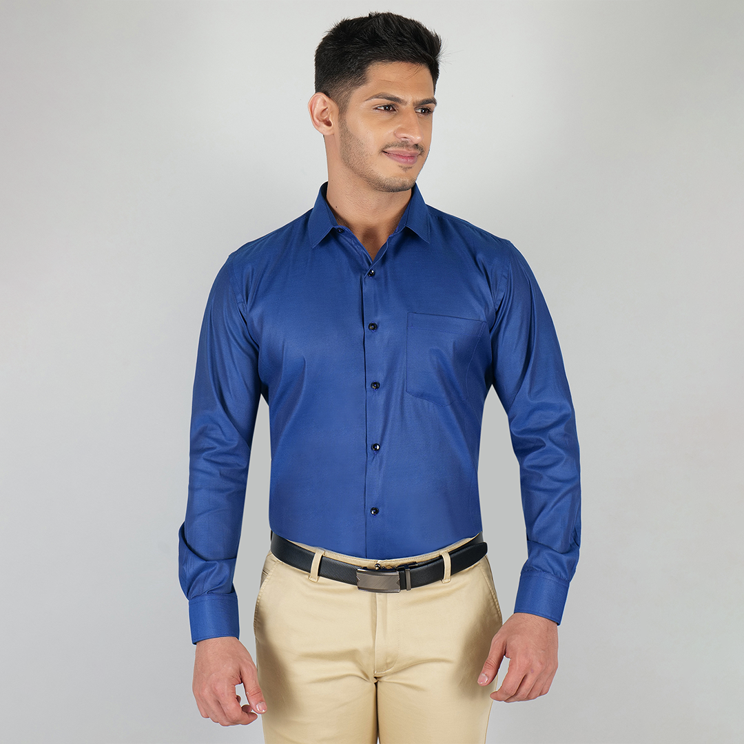 YOUNG & FORMALS by CAMBRIDGE Men's Slim Fit Solid Formal Shirt | Full Sleeves, Structure Pattern | Premium Polyester Cotton Blend | Classic Business & Office Wear (YF00009SF)