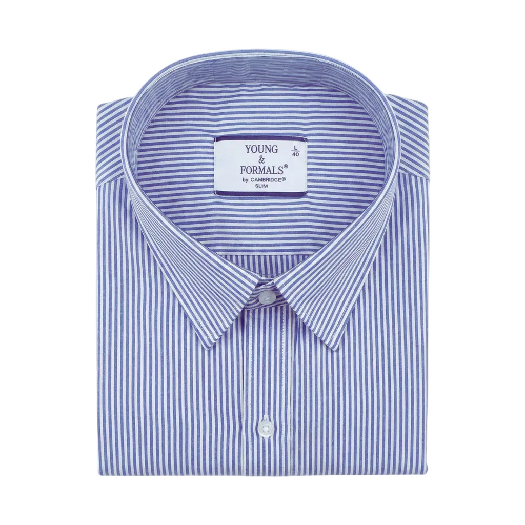 YOUNG & FORMALS by CAMBRIDGE Men's Slim Fit Striped Formal Shirt | Full Sleeves | Spread Collar with Hanging Twin Tape | Premium Office & Business Wear (YF00014SF)
