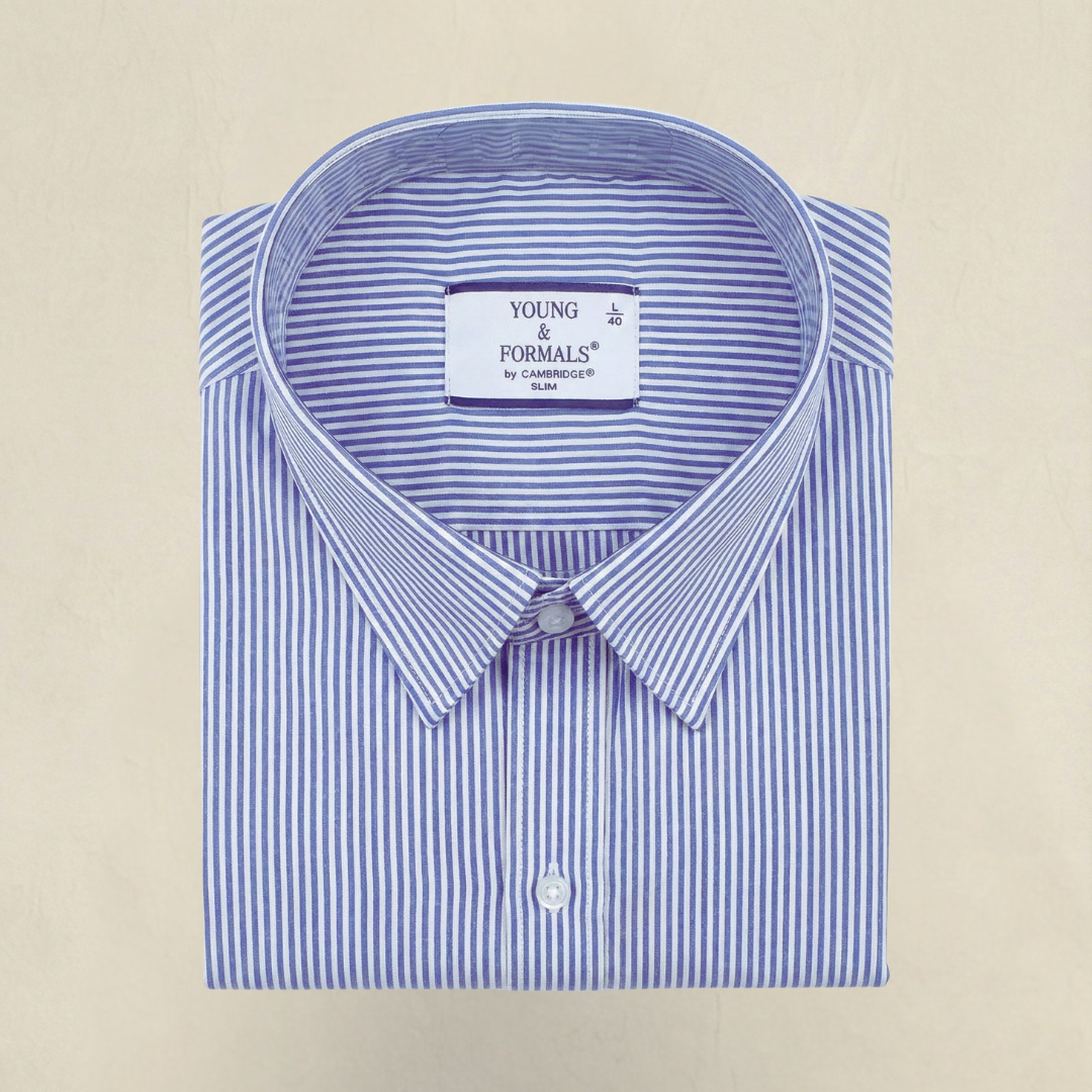 YOUNG & FORMALS by CAMBRIDGE Men's Slim Fit Striped Formal Shirt | Full Sleeves | Spread Collar with Hanging Twin Tape | Premium Office & Business Wear (YF00014SF)