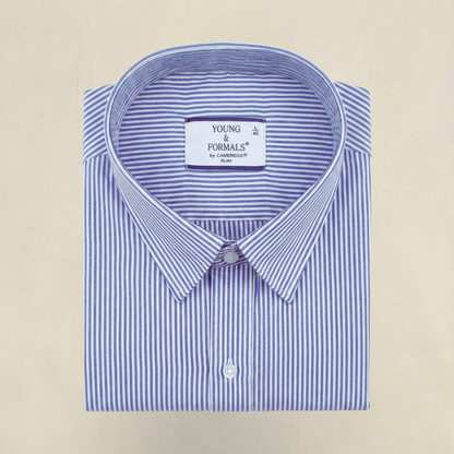 YOUNG & FORMALS by CAMBRIDGE Men's Slim Fit Striped Formal Shirt | Full Sleeves | Spread Collar with Hanging Twin Tape | Premium Office & Business Wear (YF00014SF)