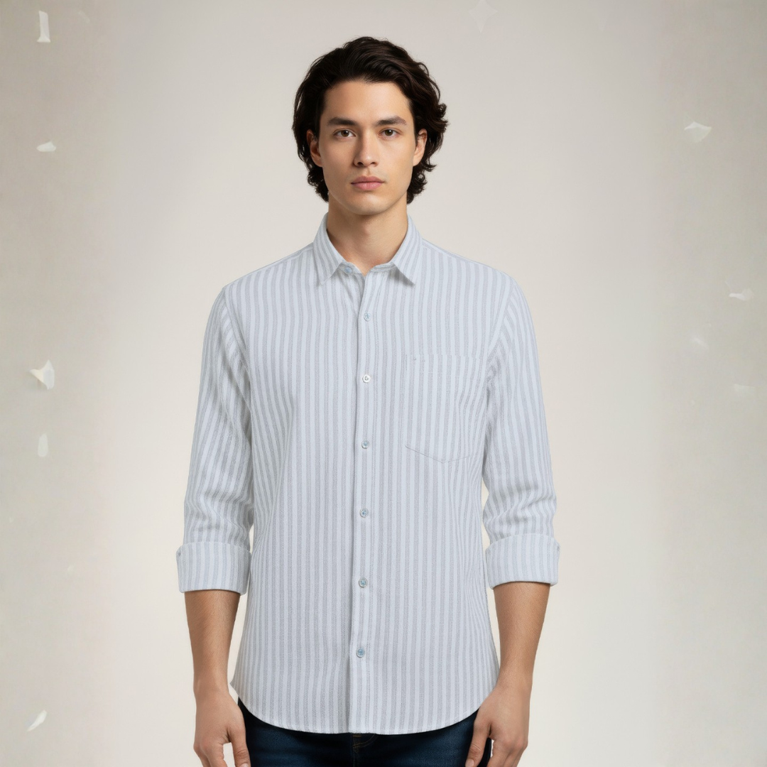 YOUNG & FORMALS by CAMBRIDGE Men's Slim Fit Striped Formal Shirt | Long Sleeve & Spread Collar | Standard Length | Premium Office Wear | Comfortable & Stylish Shirt for Men (YF00016SF)