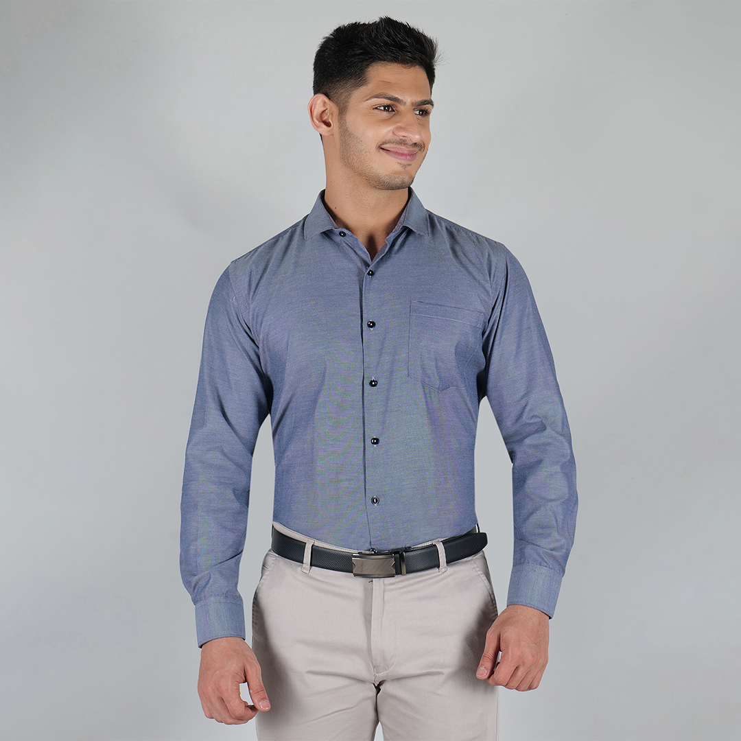 YOUNG & FORMALS by CAMBRIDGE Men's Slim Fit Solid Formal Shirt | Full Sleeves, Structure Pattern | Premium Polyester Cotton Blend | Classic Business & Office Wear (YF00009SF)