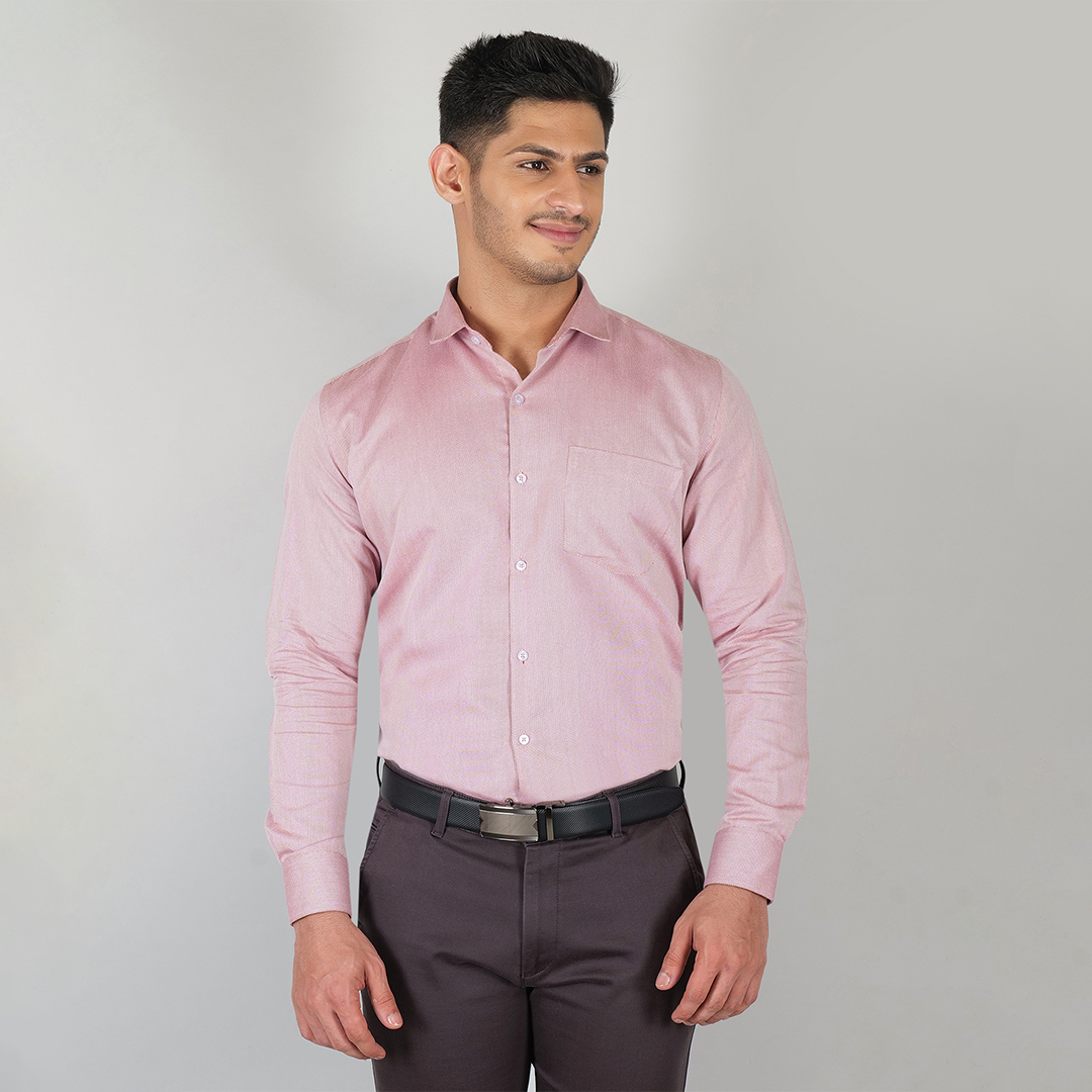 YOUNG & FORMALS by CAMBRIDGE Men's Slim Fit Formal Shirt | Full Sleeves, Spread Collar with Hanging Piping | Solid Chambray | Classic Business & Office Wear (YF00007SF)