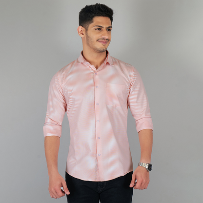 YOUNG & FORMALS by CAMBRIDGE Men's Slim Fit Striped Formal Shirt | Full Sleeves | Spread Collar with Hanging Twin Tape | Premium Office & Business Wear (YF00006SF)