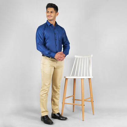 YOUNG & FORMALS by CAMBRIDGE Men's Slim Fit Solid Formal Shirt | Full Sleeves, Structure Pattern | Premium Polyester Cotton Blend | Classic Business & Office Wear (YF00009SF)