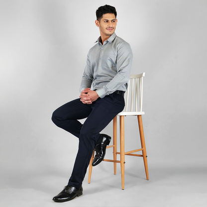 YOUNG & FORMALS by CAMBRIDGE Men's Slim Fit Formal Shirt | Full Sleeves, Spread Collar with Hanging Piping | Solid Chambray | Classic Business & Office Wear (YF00007SF)