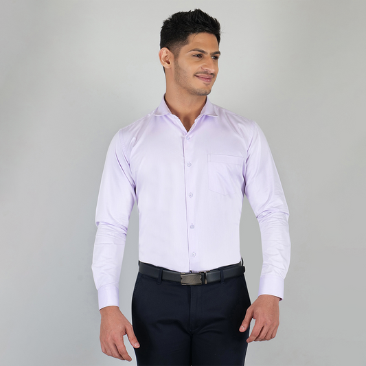 YOUNG & FORMALS by CAMBRIDGE Men's Slim Fit Formal Shirt | Full Sleeves, Spread Collar with Hanging Piping | Solid Chambray | Classic Business & Office Wear (YF00004SF)