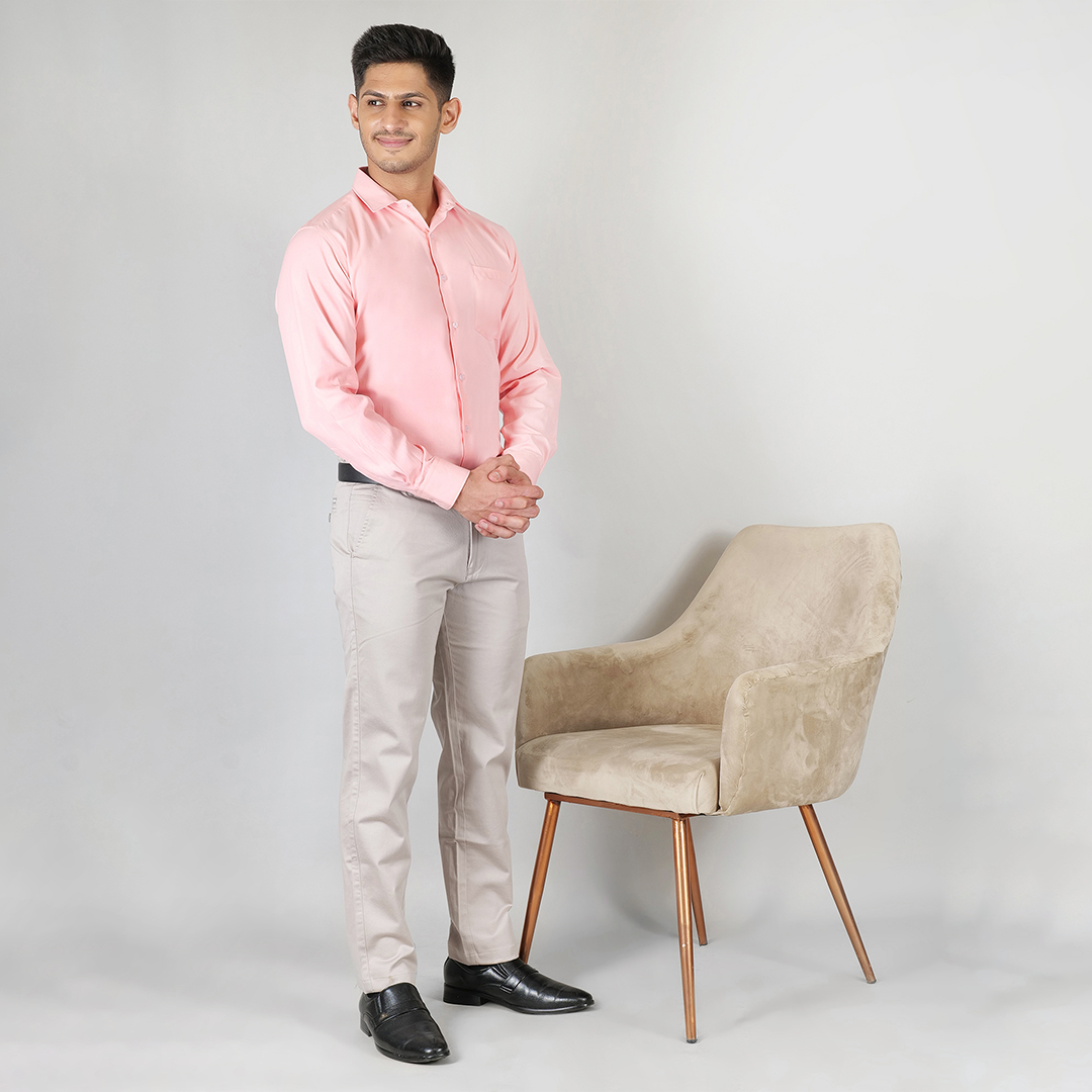 YOUNG & FORMALS by CAMBRIDGE Men's Slim Fit Solid Formal Shirt | Full Sleeves, Structure Pattern | Premium Polyester Cotton Blend | Classic Business & Office Wear (YF00009SF)