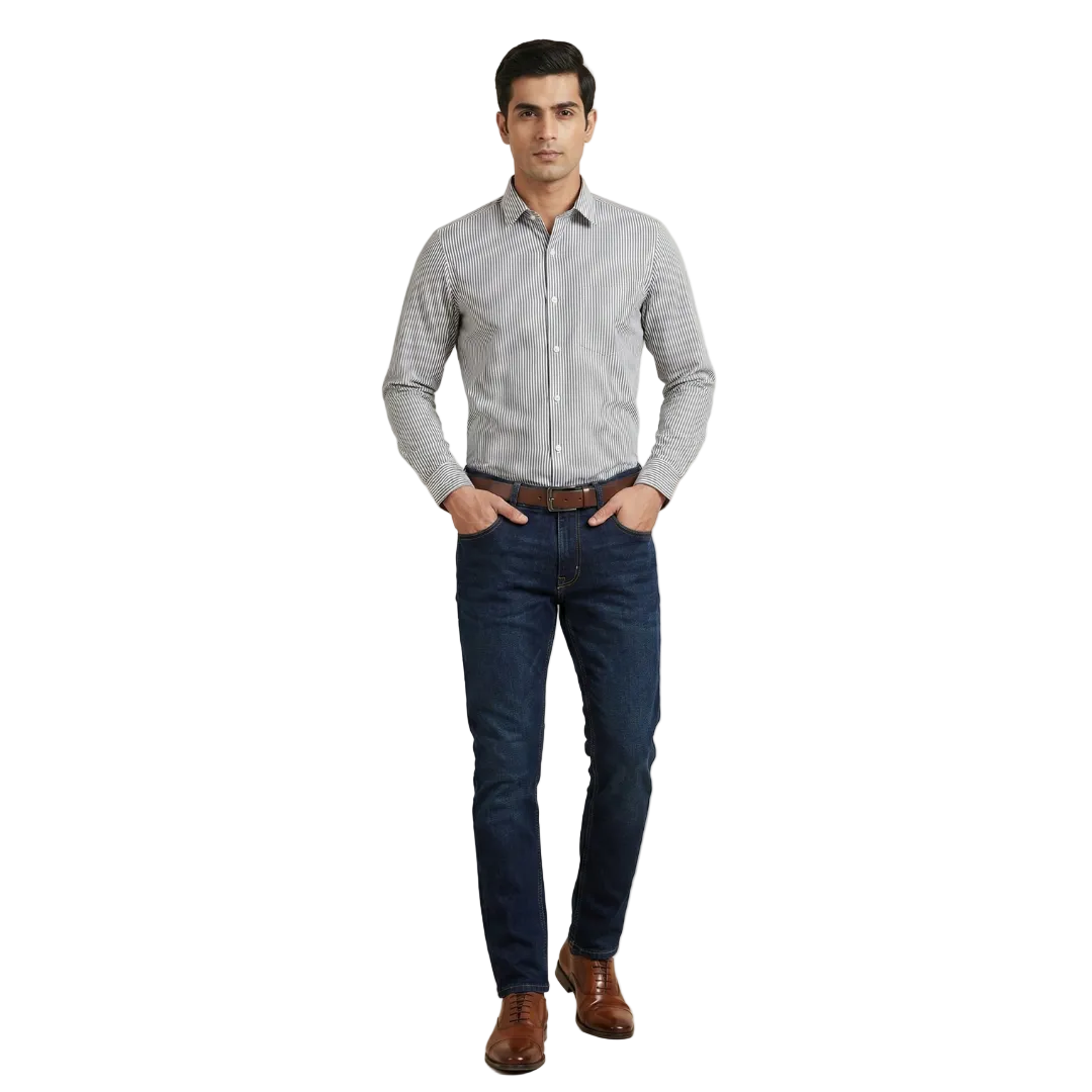 YOUNG & FORMALS by CAMBRIDGE Men's Slim Fit Striped Formal Shirt | Full Sleeves | Spread Collar with Hanging Twin Tape | Premium Office & Business Wear (YF00014SF)