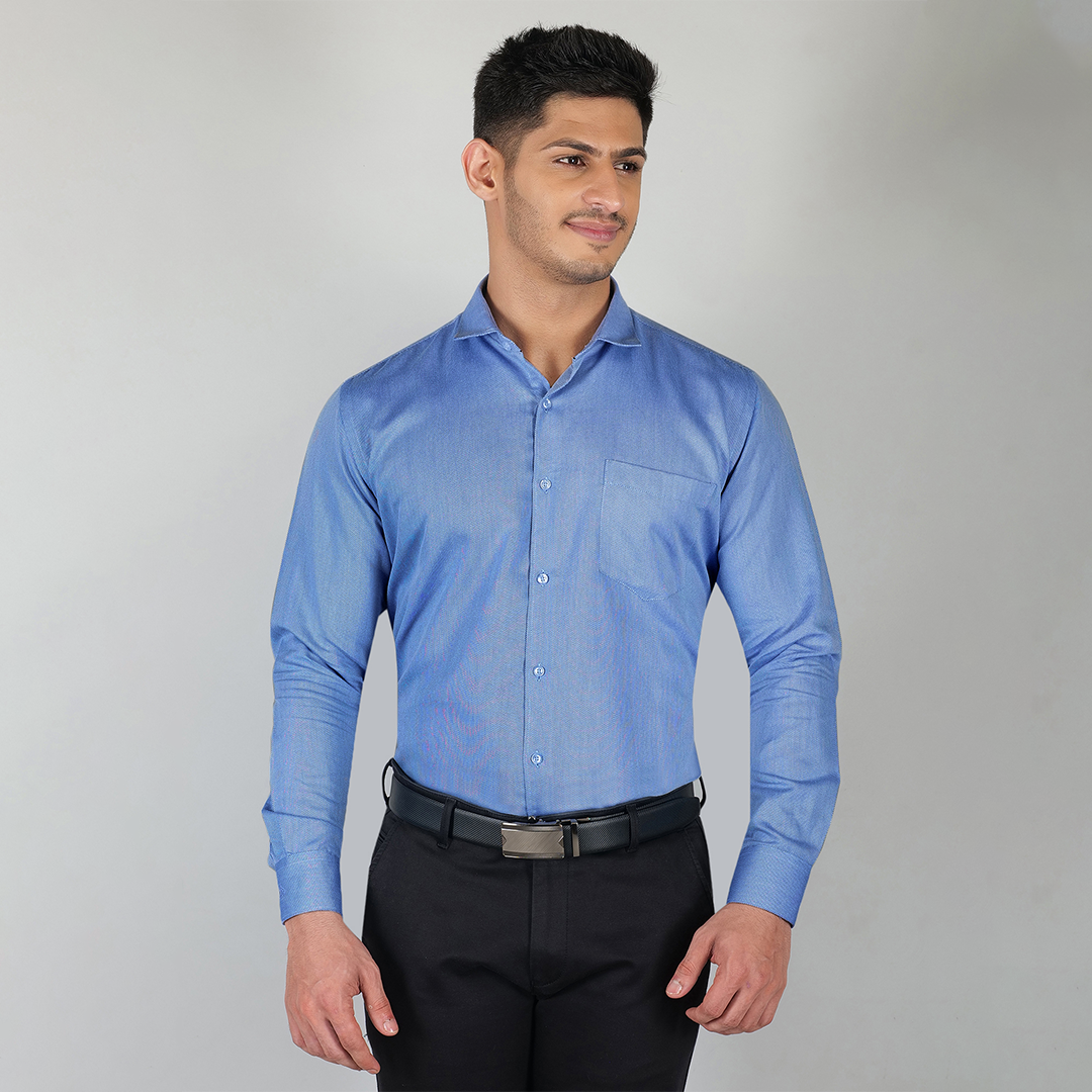 YOUNG & FORMALS by CAMBRIDGE Men's Slim Fit Solid Formal Shirt | Full Sleeves, Structure Pattern | Premium Polyester Cotton Blend | Classic Business & Office Wear (YF00009SF)