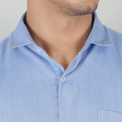 YOUNG & FORMALS by CAMBRIDGE Men's Slim Fit Formal Shirt | Full Sleeves, Spread Collar with Hanging Piping | Solid Chambray | Classic Business & Office Wear (YF00007SF)