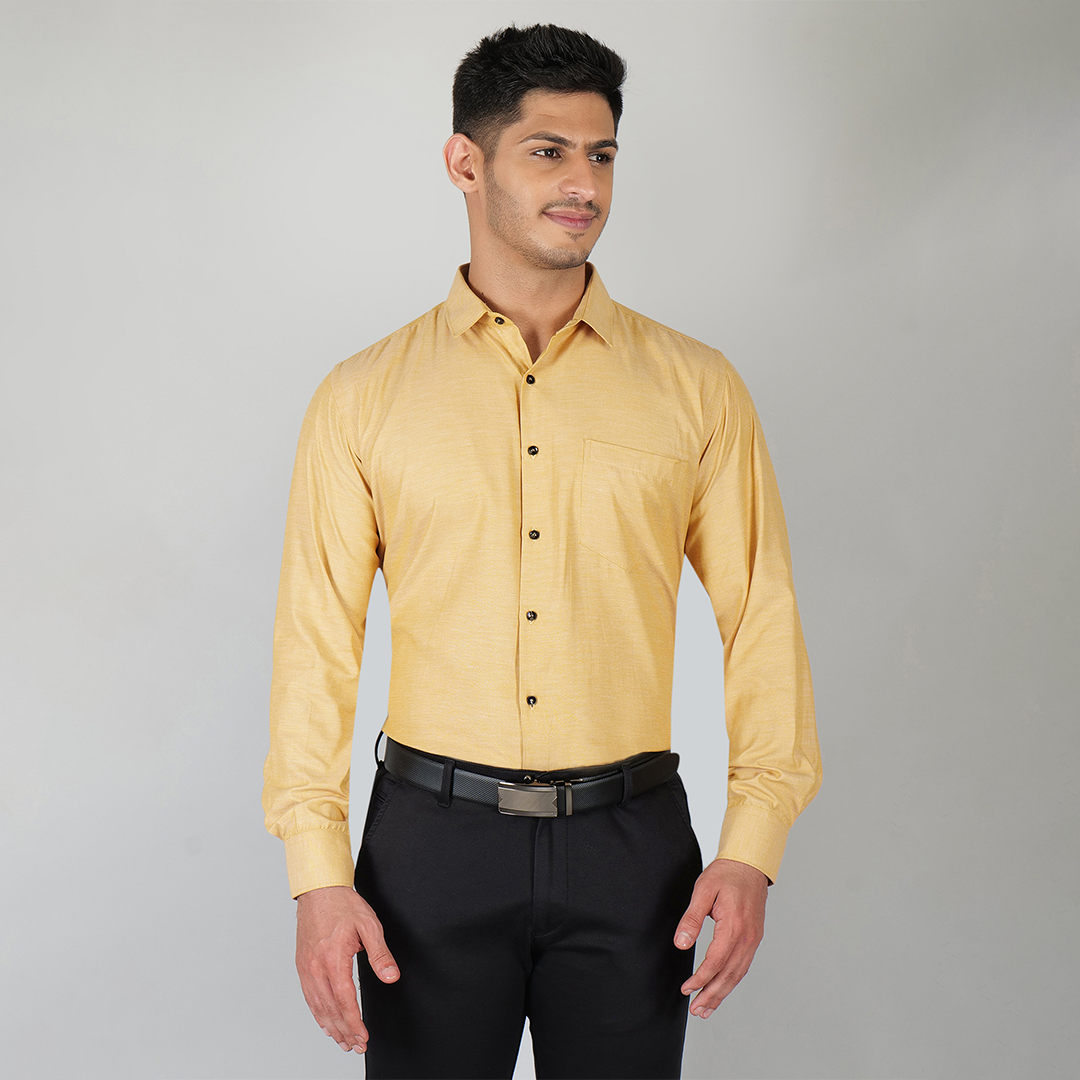 YOUNG & FORMALS by CAMBRIDGE Men's Slim Fit Solid Formal Shirt | Full Sleeves, Structure Pattern | Premium Polyester Cotton Blend | Classic Business & Office Wear (YF00009SF)