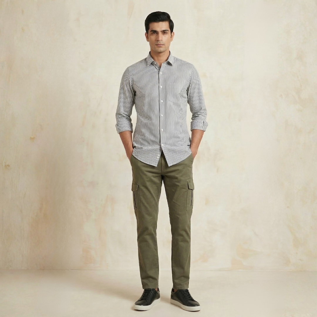 YOUNG & FORMALS by CAMBRIDGE Men's Slim Fit Striped Formal Shirt | Full Sleeves | Spread Collar with Hanging Twin Tape | Premium Office & Business Wear (YF00014SF)