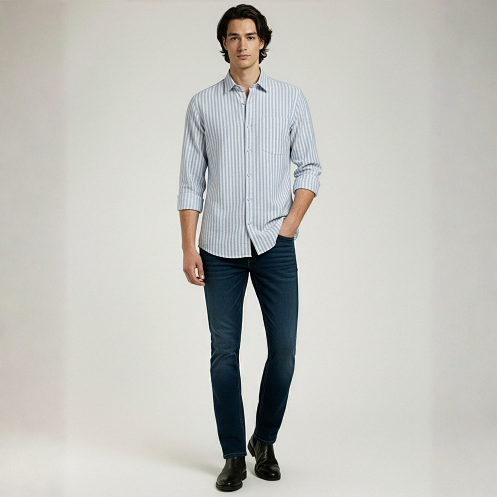 YOUNG & FORMALS by CAMBRIDGE Men's Slim Fit Striped Formal Shirt | Long Sleeve & Spread Collar | Standard Length | Premium Office Wear | Comfortable & Stylish Shirt for Men (YF00016SF)