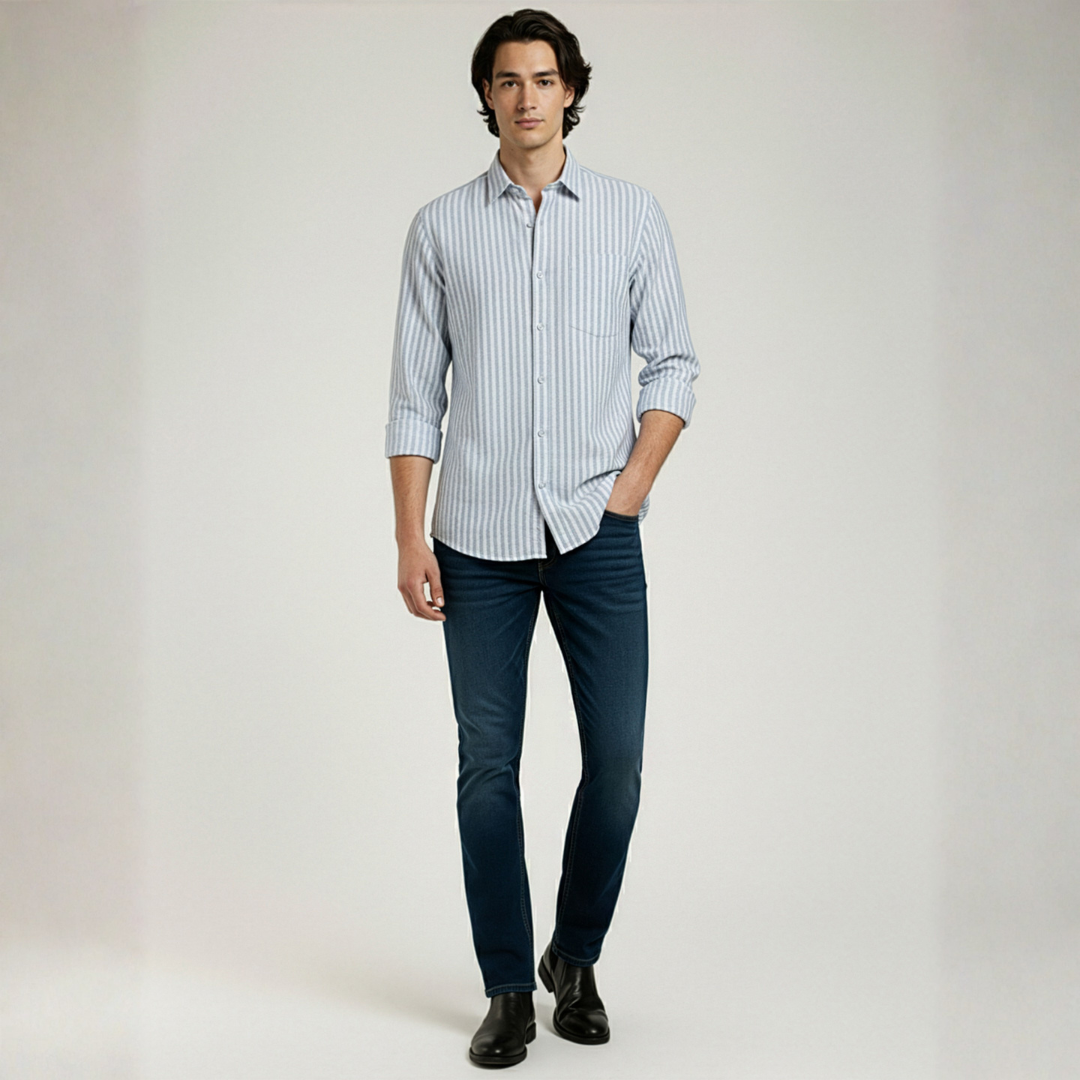 YOUNG & FORMALS by CAMBRIDGE Men's Slim Fit Striped Formal Shirt | Long Sleeve & Spread Collar | Standard Length | Premium Office Wear | Comfortable & Stylish Shirt for Men (YF00016SF)