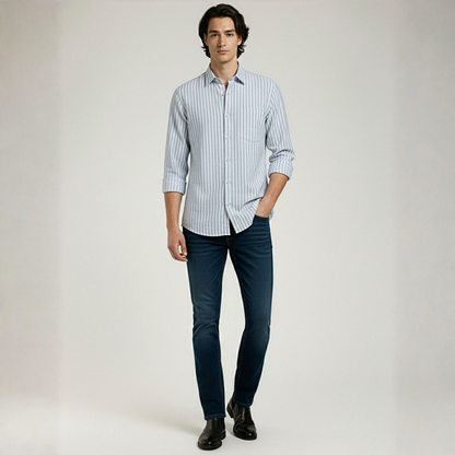 YOUNG & FORMALS by CAMBRIDGE Men's Slim Fit Striped Formal Shirt | Long Sleeve & Spread Collar | Standard Length | Premium Office Wear | Comfortable & Stylish Shirt for Men (YF00016SF)