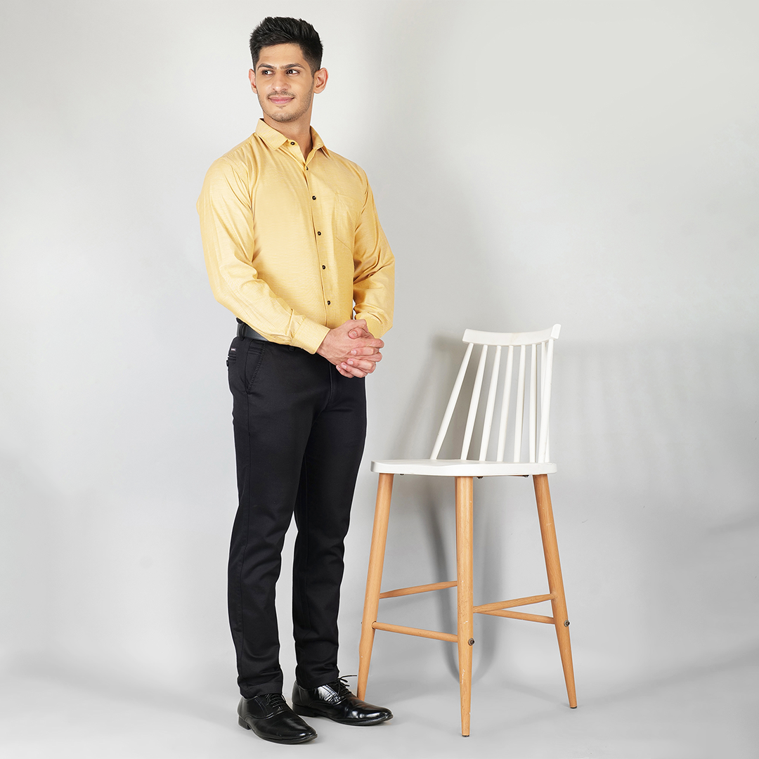 YOUNG & FORMALS by CAMBRIDGE Men's Slim Fit Solid Formal Shirt | Full Sleeves, Structure Pattern | Premium Polyester Cotton Blend | Classic Business & Office Wear (YF00009SF)