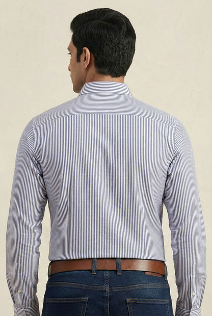 YOUNG & FORMALS by CAMBRIDGE Men's Slim Fit Striped Formal Shirt | Full Sleeves | Spread Collar with Hanging Twin Tape | Premium Office & Business Wear | Blue | 36