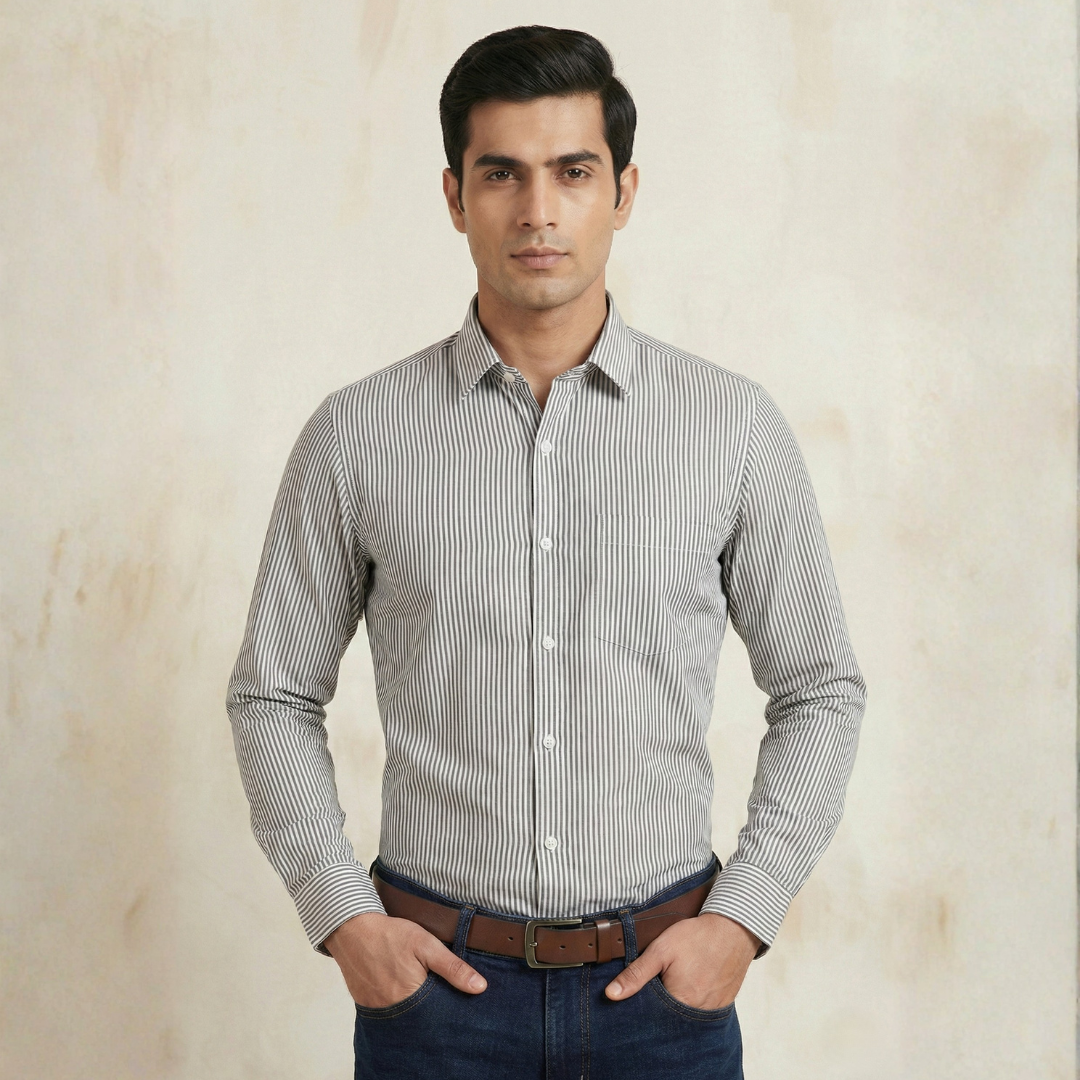 YOUNG & FORMALS by CAMBRIDGE Men's Slim Fit Striped Formal Shirt | Full Sleeves | Spread Collar with Hanging Twin Tape | Premium Office & Business Wear (YF00014SF)