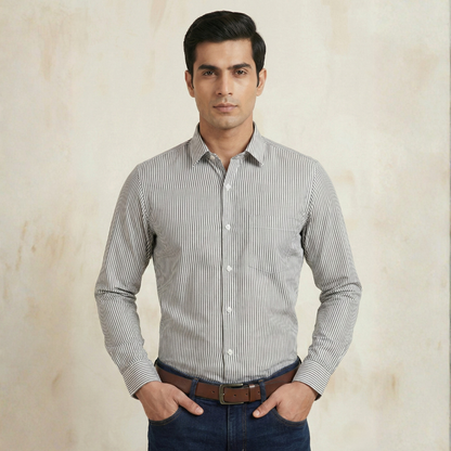 YOUNG & FORMALS by CAMBRIDGE Men's Slim Fit Striped Formal Shirt | Full Sleeves | Spread Collar with Hanging Twin Tape | Premium Office & Business Wear (YF00014SF)