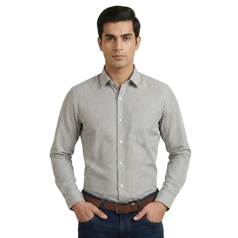 YOUNG & FORMALS by CAMBRIDGE Men's Slim Fit Striped Formal Shirt | Full Sleeves | Spread Collar with Hanging Twin Tape | Premium Office & Business Wear (YF00014SF)