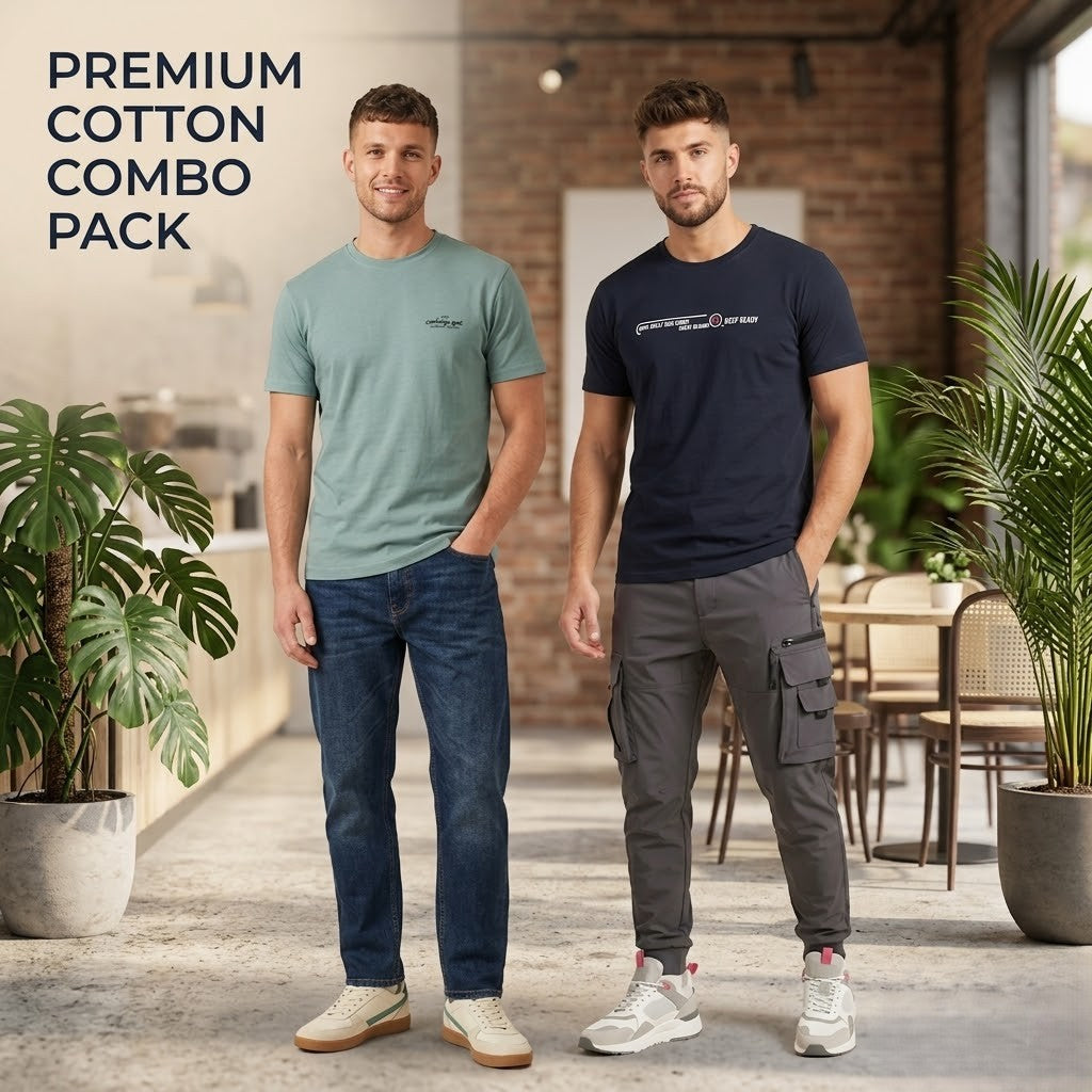 Men's Cotton Stretch Graphic Round Neck T-Shirt Combo (Pack of 2) (SUPER 2.PCS)