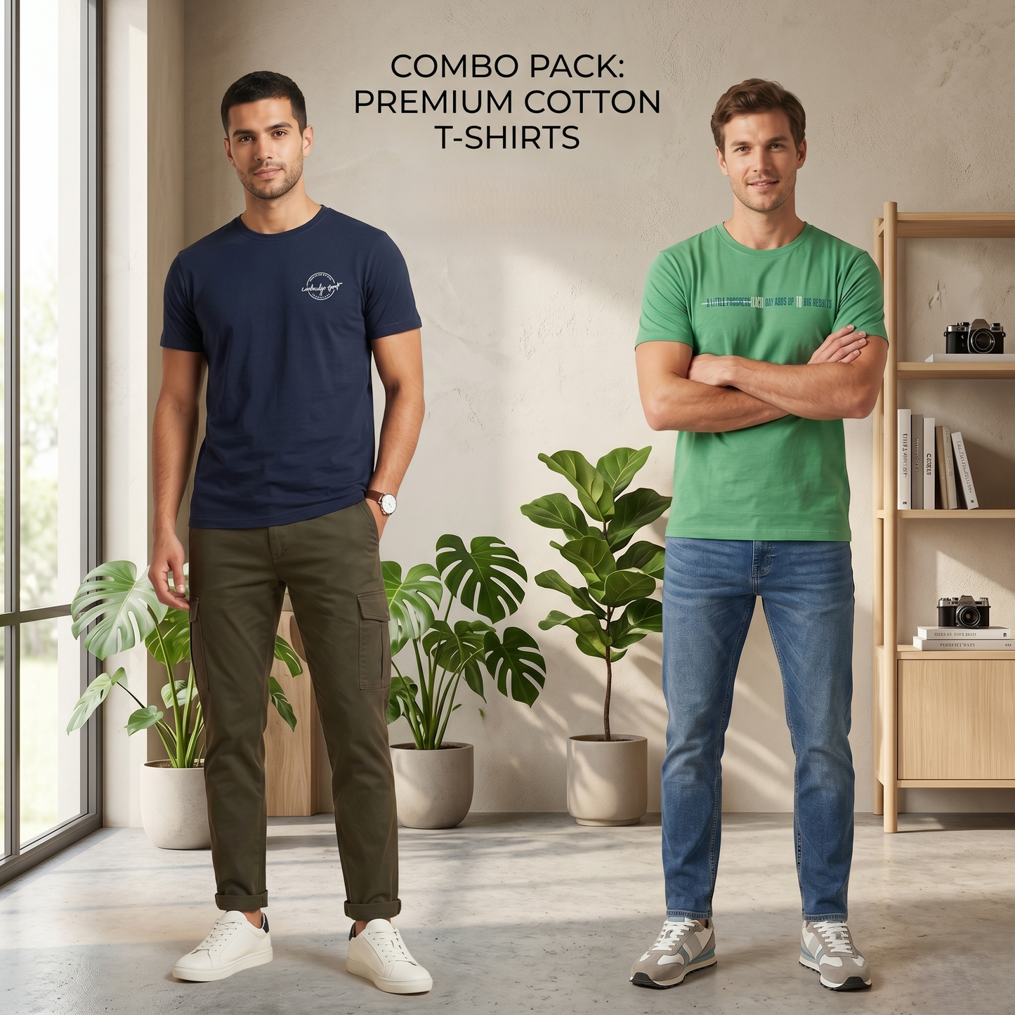 Men's Cotton Stretch Graphic Round Neck T-Shirt Combo (Pack of 2) (SUPER 2.PCS)