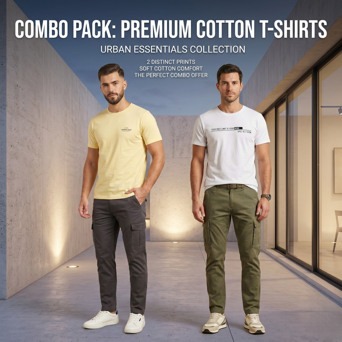 Men's Cotton Stretch Graphic Round Neck T-Shirt Combo (Pack of 2) (SUPER 2.PCS)