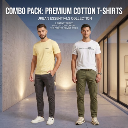 Men's Cotton Stretch Graphic Round Neck T-Shirt Combo (Pack of 2) (SUPER 2.PCS)