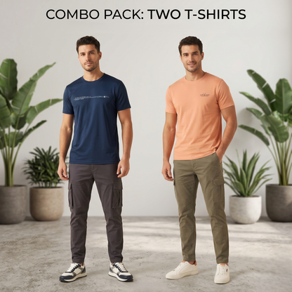 Men's Cotton Stretch Graphic Round Neck T-Shirt Combo (Pack of 2) (SUPER 2.PCS)