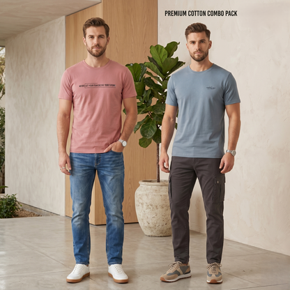 Men's Cotton Stretch Graphic Round Neck T-Shirt Combo (Pack of 2) (SUPER 2.PCS)