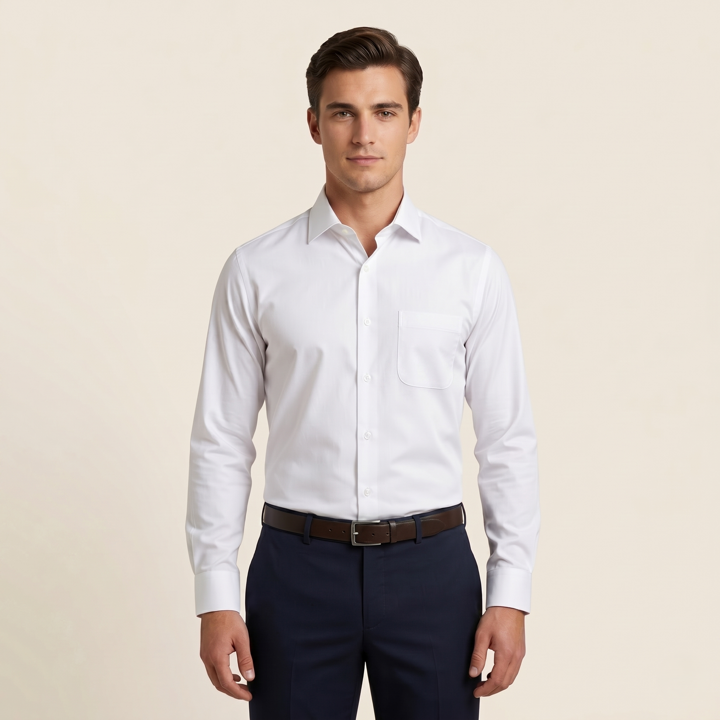 Men's Classic White Cotton-Blend Full Sleeves Shirt (ESSEN21)