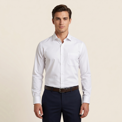 Men's Classic White Cotton-Blend Full Sleeves Shirt (ESSEN21)