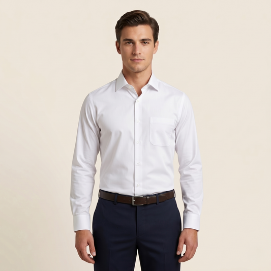 Men's Classic White Cotton-Blend Full Sleeves Shirt (ESSEN21)