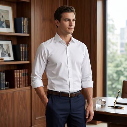 Men's Classic White Cotton-Blend Full Sleeves Shirt (ESSEN21)