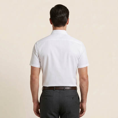 Men's Classic White Cotton-Blend Half Sleeves Shirt (ESSEN21H)