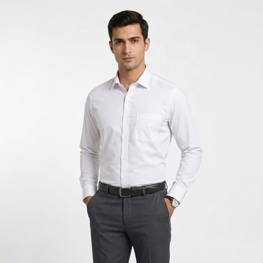 Men's Classic White Cotton-Blend Full Sleeves Shirt (ESSEN22)